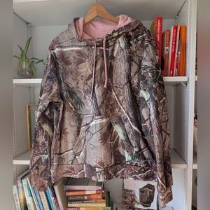 Realtree Women's Hoodie Camouflage Brown Green Pink Lining Size XL Camo Outdoor